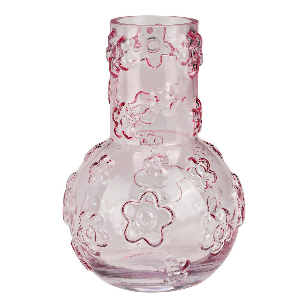 Vaso vetro rosa con fiori