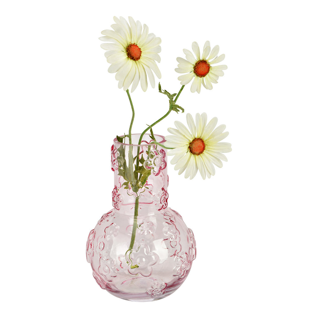 Vaso vetro rosa con fiori