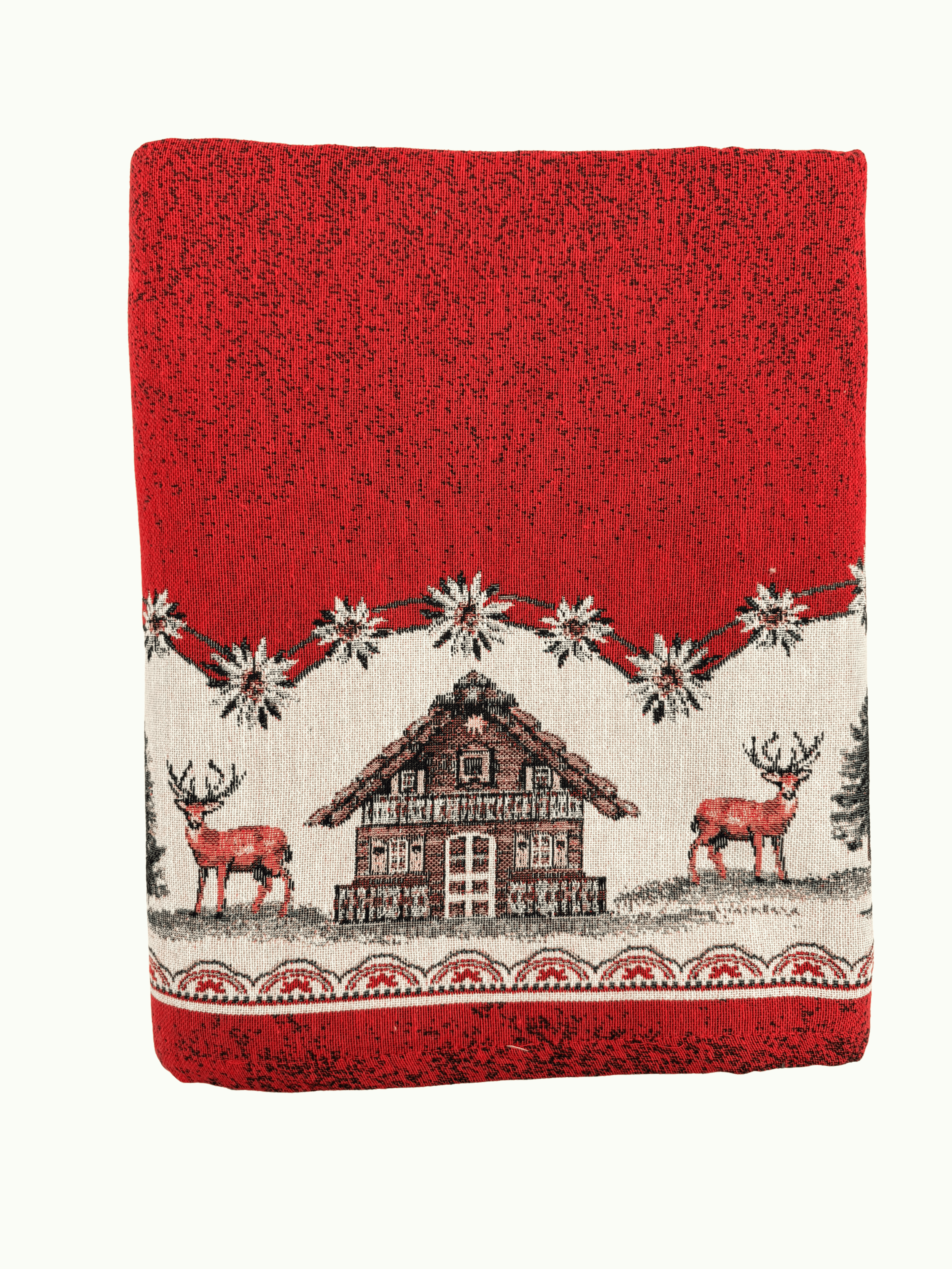 Tovaglia rossa casetta e cervo
