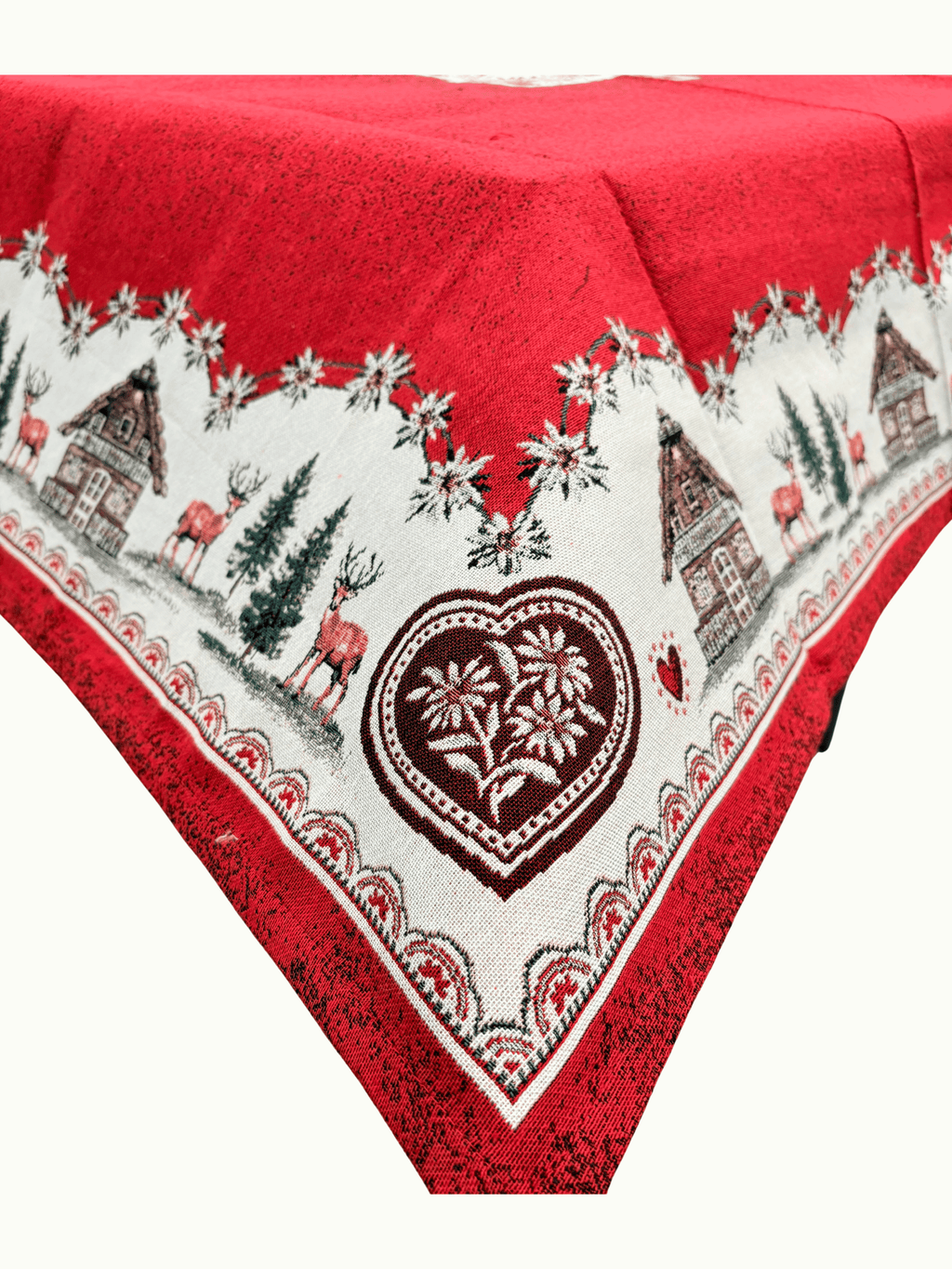 Tovaglia rossa casetta e cervo